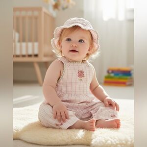 Gymboree Pink Plaid Baby Jumper and Hat Set size 3-6mths